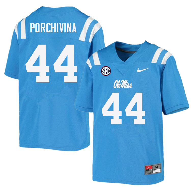 John Porchivina Ole Miss Rebels NCAA Men's Powder Blue #44 Stitched Limited College Football Jersey BJP1358IU